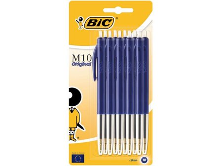 BIC Kulpenna, M10 Clic , mediumspets, 1 mm, blå blister 10/fp - Lyreco - Kontorsmaterial - Pennor - Kulpennor