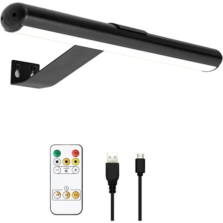 Oppladbar bildebelysning med fjernkontroll, dimbar og 3 fargetemperaturer, batteridrevet vegglampe med timer og minne - Svart (40cm)