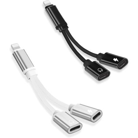 Kaksois-Lightning-porttikuulokeadapteri ja -jakaja - 2 pakkausta | Yhteensopiva iPhone 12/14/14 Plus/13/13 Pro/11/7