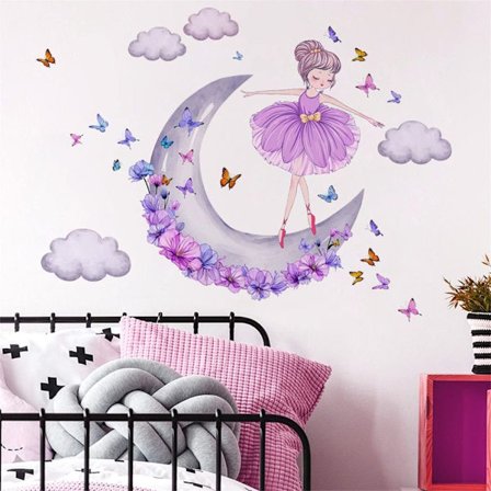 Dance Girl Wall Sticker Ballet Girl Wall Decal Butterfly Moon