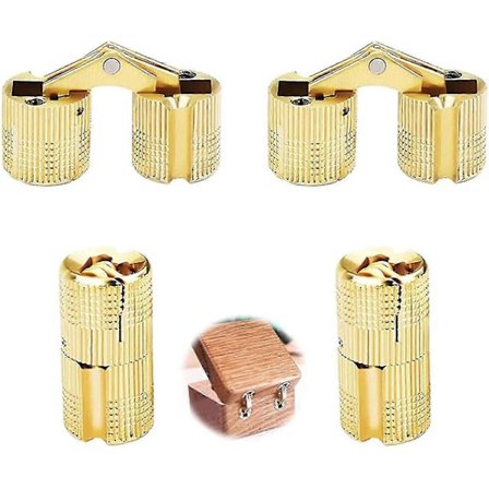 Kassehængsler, Cylinderhængsler, Skjulte messinghængsler, Usynlige tynde hængsler (12 mm) (farve: guld) (4 stk.)
