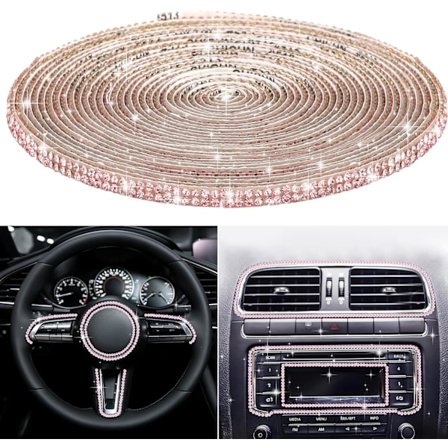 Selvklebende bildekor, Rhinestone bildekorstrimler Linjeformingsklistremerker for bil dashborddekorasjon Glitter bil interiør eksteriør 16,4 fot (rosa