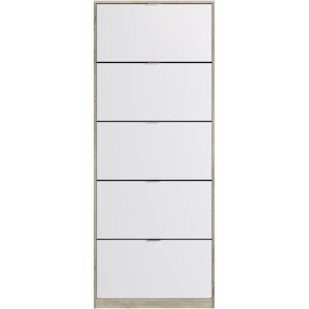 Skoskab - 5 døre - Eg og hvid - 75x24x190 cm - Leona