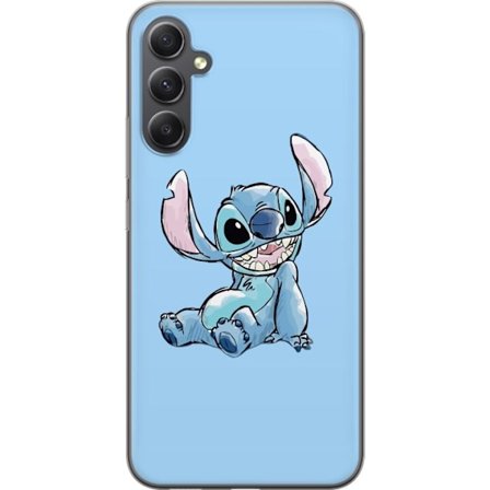 Kompatibelt Mobildeksel til Samsung Galaxy A35 Håndtegnet illustrasjon av sittende Stitch mot lysblå ensfarget bakgrunn