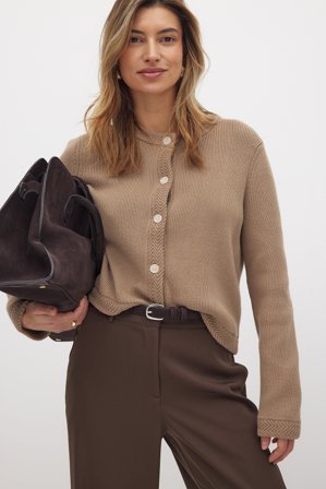 NA-KD - Strikket cardigan med rund hals - Cardigan - Brun - XL