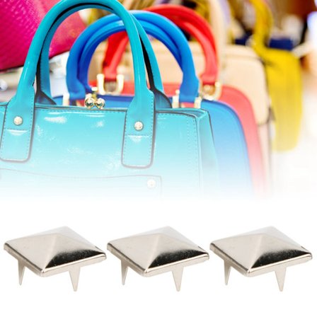 100 st Fyrkantiga Pyramid Punk Nitar 4 Klo Metall Dubbar för Armband Kläder Skor Handväska Silver 10mm