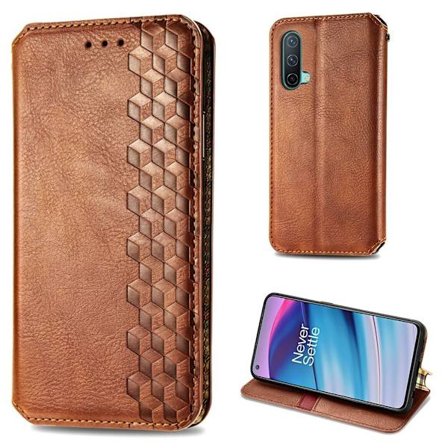 Nahkakotelo With A Stylish Rhombus Imprint For OnePlus Nord CE 5G - Ruskea