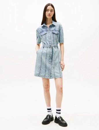 Tommy Jeans Belted Ss Trucker Denim Dress - Blue - XS