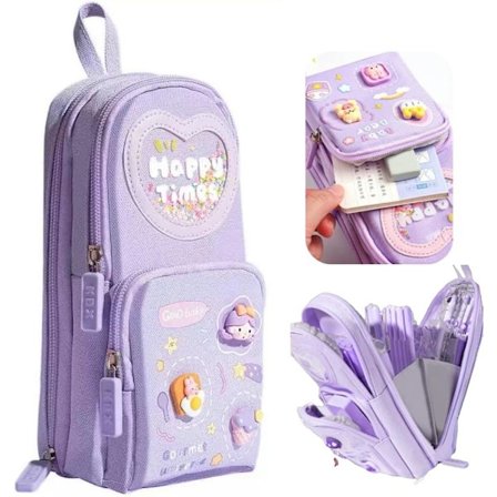 Stor Kapacitet Kawaii Lilla Penalhus - Sødt 3-rums Stationery Organizer til Skoleartikler, Kontor og Rejser | Ideel G