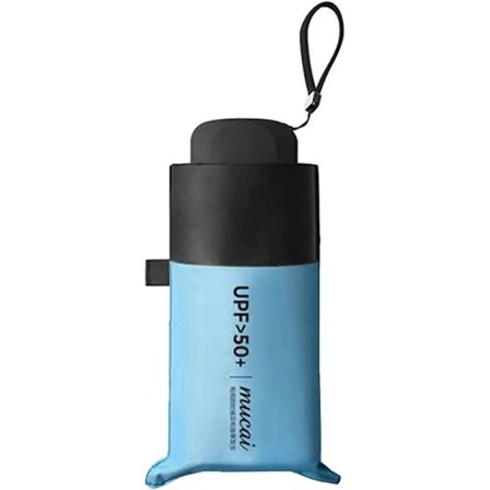 Blå hopfällbart paraply, bärbart fickparaply, solskydd