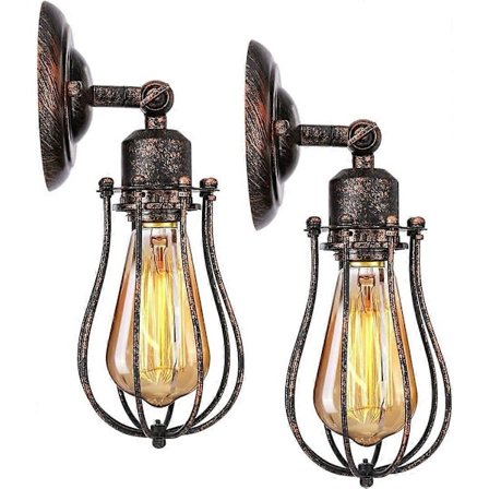 2-pack Industriell Vägglampa E27 Bur Lampskärm Pendellampa Vintage Taklampa Armatur Ljushållare Retro Dekoration Inomhus Vägglampa