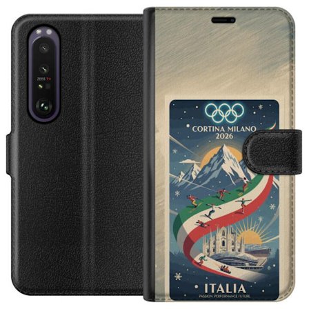 Kompatibelt Lommeboketui til Sony Xperia 1 III Skiskytterillustrasjon med skiløper som sikter med gevær på en snødekt løype, teksten Milano Cortina 20