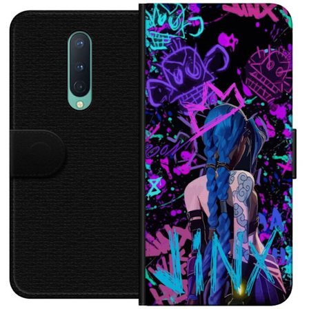 Yhteensopiva Lompakkokotelo OnePlus OnePlus 8 Värikäs graffitipiirustus, jossa on sinipäinen hahmo urbaanissa katutaidetyylissä