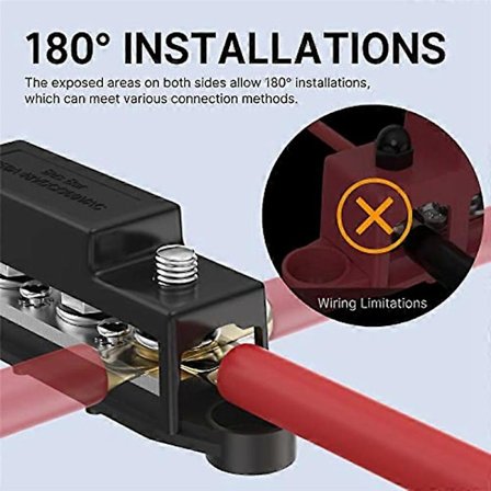 250A 12V Samleskinne Batteri Strømfordelingsblok Bil Audio 12 Volt DC Samleskinne 4 x 3/8 Tommer Stolper 6 x