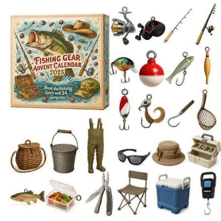 Fiskekalender 2025, 24 Dele Fiskelokkesæt, 24 Dages Julekalender Fiskemadding, Overraskelses Julegavesæt til Voksne, Teenagere og Fisk