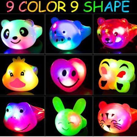Luminous ringar TPR blinkande ringar 9 stilar 9 färger blandade mjuka gummiringar