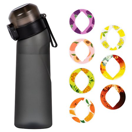 Vattenflaska med Smak och 7 Smakkapslar Air Water Up Flaska Frostat Svart 650ml Air Starter Up Set Vattenkopp för Camping Sport