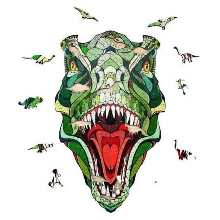 Grønt træ T-rex puslespil 129 stk - EWA ECO-WOOD-ART - Abstrakt - Blandet - 100-200 stykker
