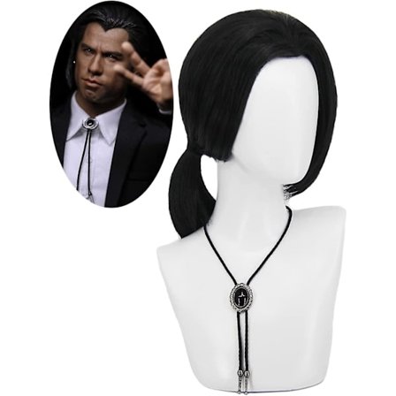 Vincent Vega paryk til mænd med 1 halskæde, kort sort