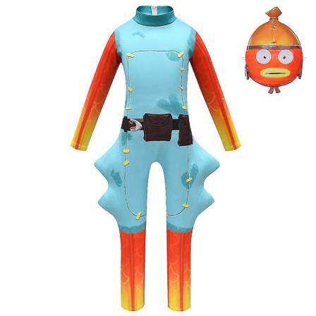 Halloween Kids Costume Cartoon Fish Cos Jumpsuit Boy Christmas Birthday Party Fancy Carnival Costumes Identity Cosplay Fish Suit (with Headgear) H 