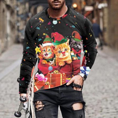 Herr Långärmad Färgblockblus Santa Claus Print Basic Tee