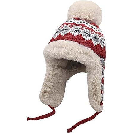 Varm vinterpilotmössa - Röd, med öronlappar i ull, vindtät pilotmössa för utomhusaktiviteter som skidåkning och cykling.