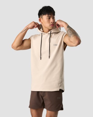Stride Sleeveless Hoodie Men Beige
