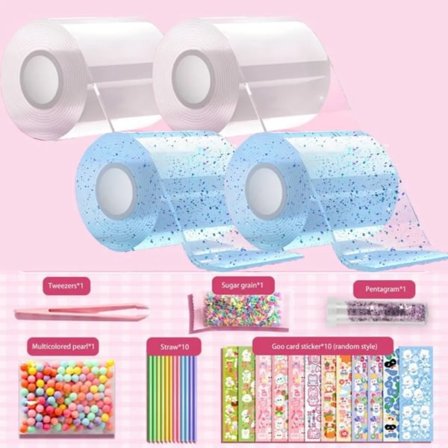 Pack Nano Tejp Bubbel Leksaker, Spårlös Nano Tejp för Bubblor, Transparent Multi-Användning Transparent+Blå