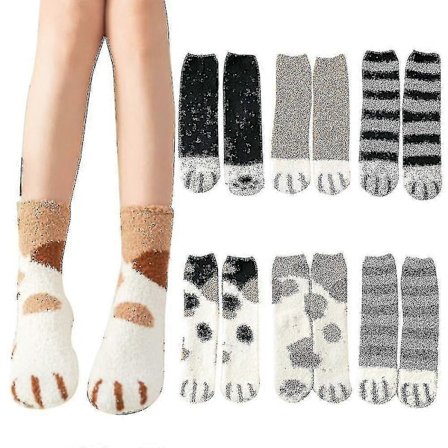 6 Par Cat Pote Fluffy Sokker Kvinder Kat Sokker Fuzzy Cosy Varme Slippersokker Dyr Seng Sokker
