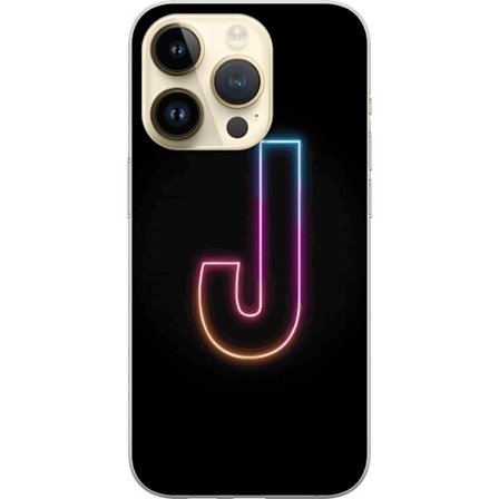 Yhteensopiva Puhelinkuori Apple Apple iPhone 14 Pro Minimaalinen neonkirjain J värien vaihtuessa valossa mustaa taustaa vasten