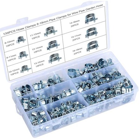 135-pack slangklämmor, zinkpläterade, 8-18 mm