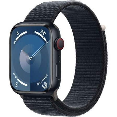 Apple Watch Series 9 GPS + Cellular - 45 mm - Midnight aluminiumfodral - Midnight Sport Loop Strap