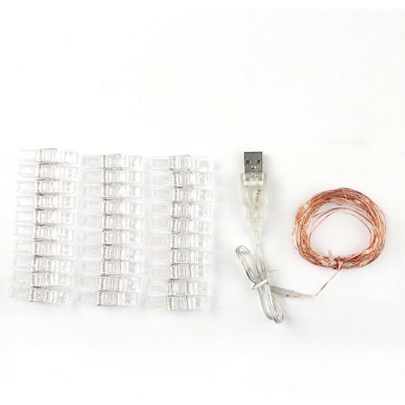 LED-lyskæde med gyldne klemmer (batteri 2 meter 20 lys)