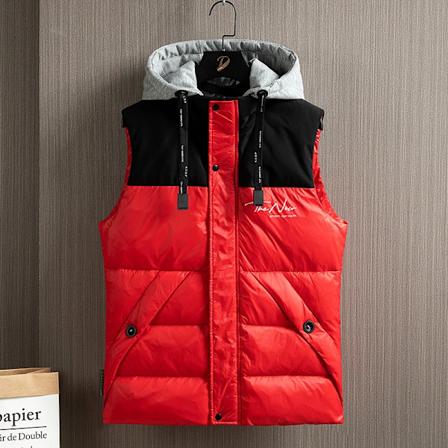 Hættetrøje Farve Bump Varmt Ned Veste Varmt Vindtæt Mode Enkel Design Løst Version Stof Behagelig Hudvenlig Ned Veste Red M