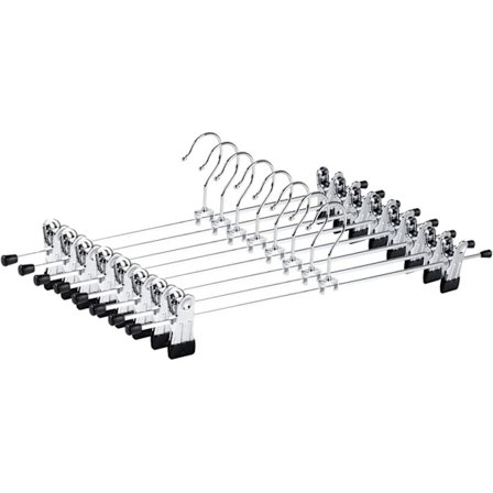 Set med 12 krommetallhängare 30 cm, för byxor kjolar strumpor