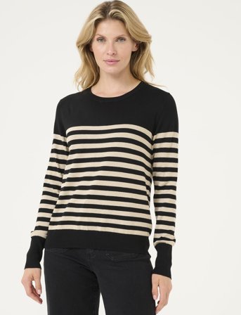 Kaffe Kalizza Striped Knit Pullover - Black - XS