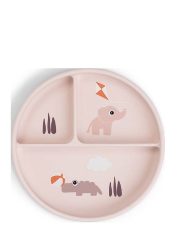 Done by Deer Stick&Stay Compartment Plate Playground Powder - Pink - Ø18X H 3CM