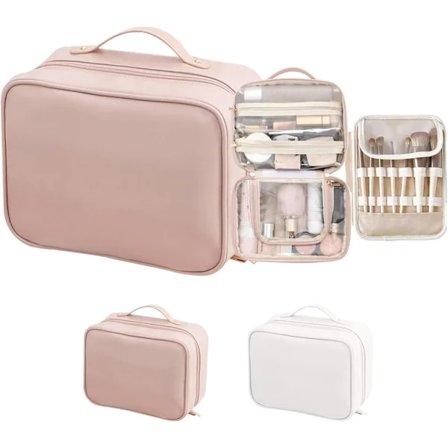Makeup Rejsetaske, Makeup Organizer med Flere Rum, Toilet Taske, Pink PINK