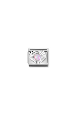 STONE 925 Sterling Silver Diamond Heart Pink Opal