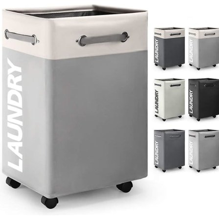Sammenleggbar vaskekurv med 4 hjul 74l oppbevaringsvaskekurv Vaskesamler Rektangulær vaskekurv med stor kapasitet Sammenleggbar vaskepose