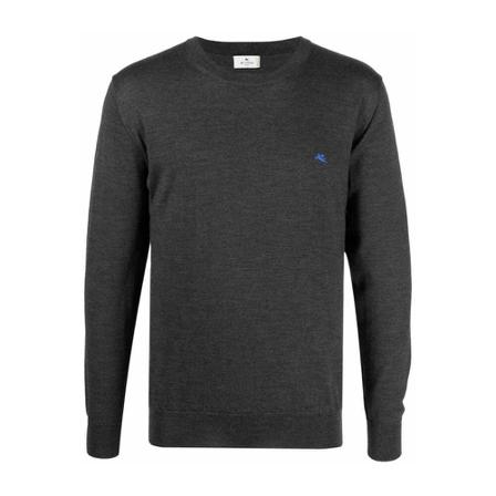 Etro Logo Embroidered Wool Sweater Grå, Herre