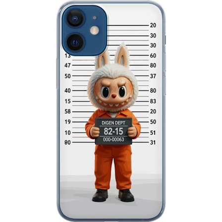 Kompatibel Mobilcover til Apple Apple iPhone 12 mini Sød tegnet kaninfigur i fængselsklæder med fangenummer mod baggrund med længdemåling