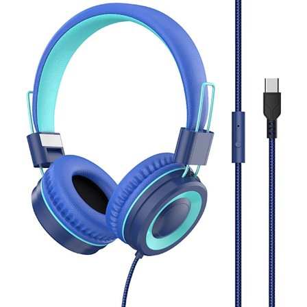 Sammenleggbare hodetelefoner for barn med stereolyd, flokefri ledning 3,5 mm lydkontakt kompatibel og innebygd mikrofon, volumgrense lettvekt