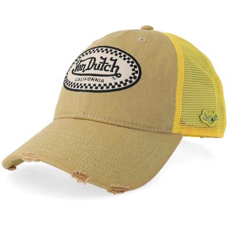 Von Dutch - Bege trucker Boné - Distressed Beige/Yellow Trucker @ Hatstore