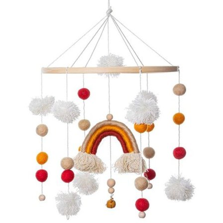 Mobil baby vindspel med filtbollar regnbåge mobil baby trä mobil babyflicka