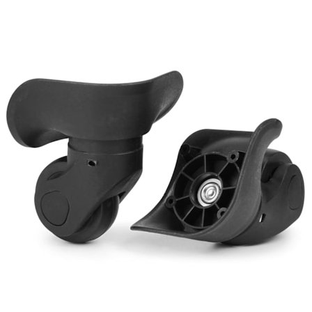 2-pakning hjul til bagasje, svart hjulsett til koffert, gjør-det-selv-reparasjon, spinnerhjul i slitesterk plast, 360 graders rotasjon