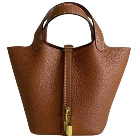 Bøtteveske for kvinner, ekte myk skinnveske med unik låsedesign, førsteklasses utseende, bukettstil tote, justerbar skulderstropp, slitesterk og