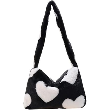 Y2K Stor Kapacitet Farverig Blomsterhjerte Tryk Blød Taske Casual Plys Crossbody Skuldertaske Håndtasker & Skuldertasker Til Kvinder-Hvid Kærlighed