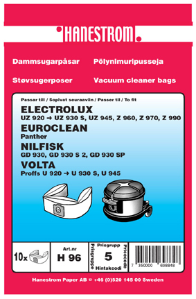 HANESTRÖM Dammsugarpåsar Hanestrom Electrolux UZ 930 S 10-P