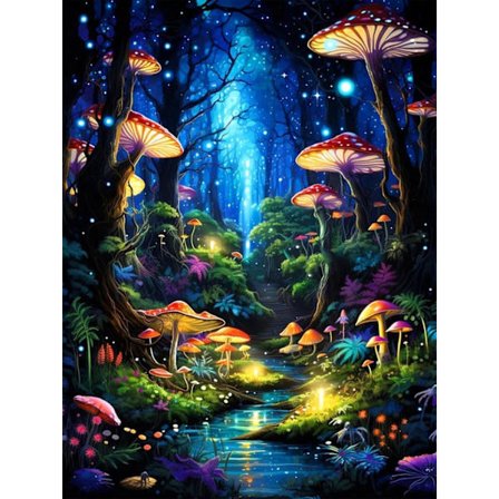 Glowing Forest Diamond Painting - 5D Mushroom Design DIY, Relaxation 30x40 cm